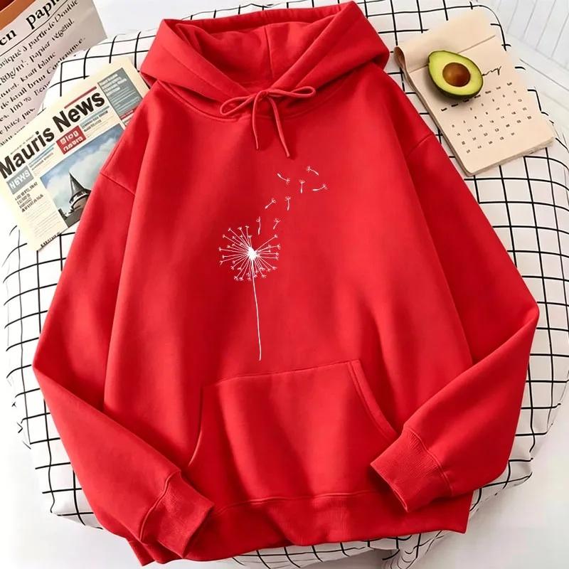Women's Retro Dandelion Print Hoodie Autumn Winter Daily Hoodie Sweatshirt Women Clothing Pullover Loose Soft Comfortable Hoodie
