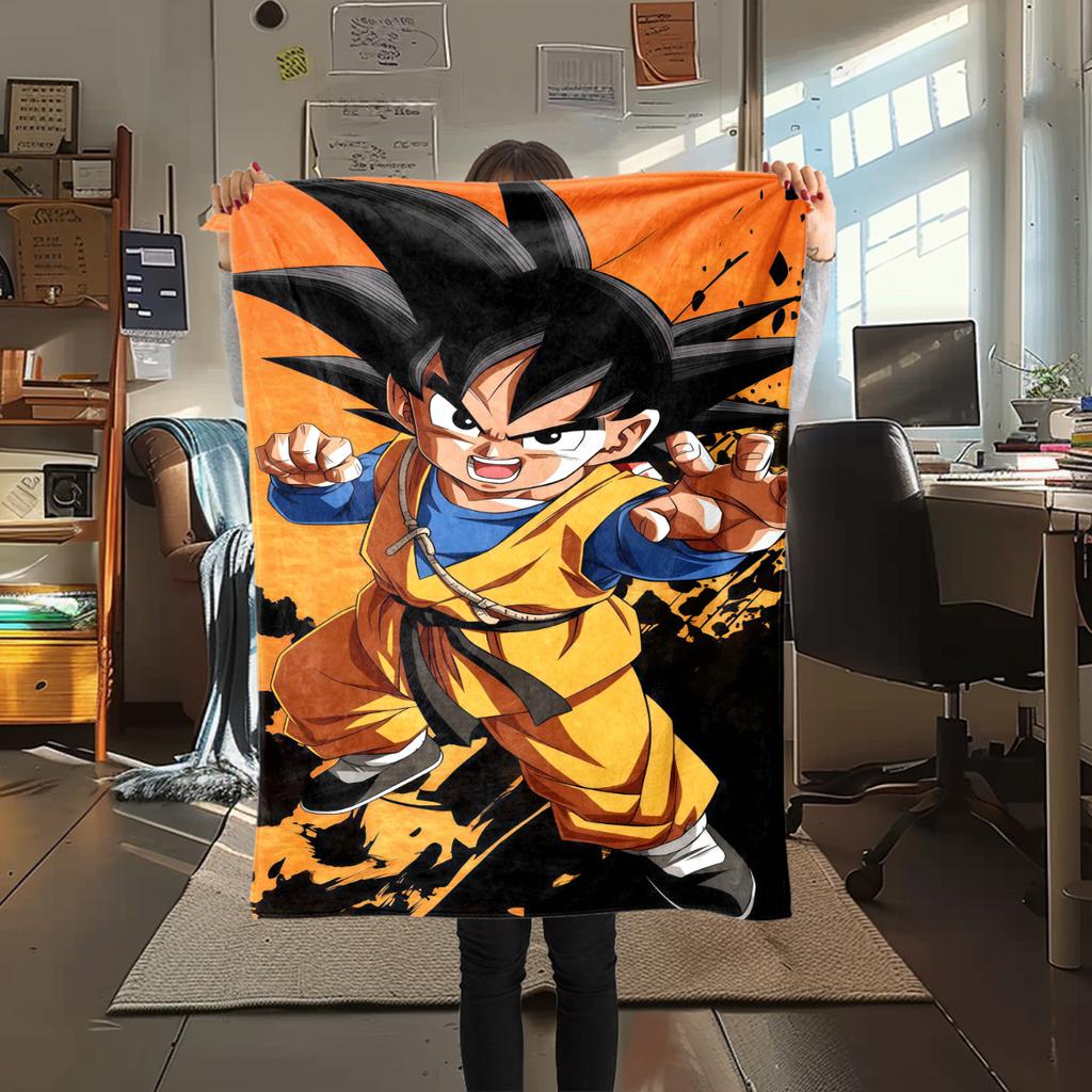 1 szt. Koc flanelowy z nadrukiem Son Goku, Wysokiej jakości, Na wszystkie pory roku, Wystrój domu, Ciepło i komfort, Idealny na prezenty świąteczne