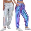 Women's Shiny Metallic Jogger Trousers Glitter Jogging Bottoms Holographic Hip Hop Club Street Trousers