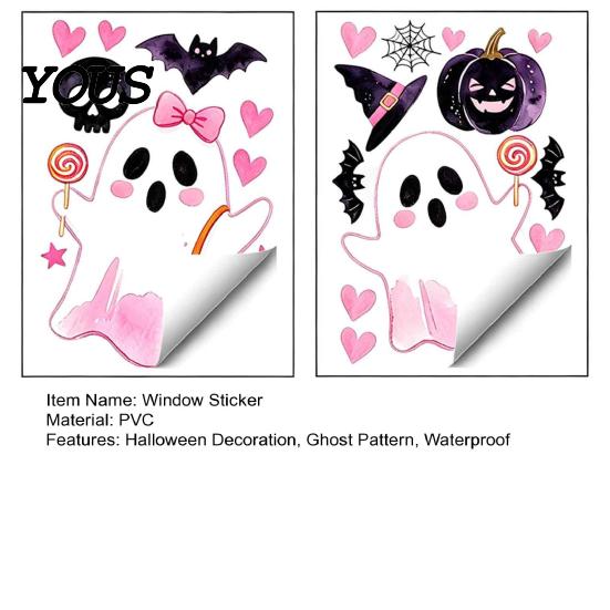 Room Halloween Decorations 2 Sheets Cartoon Ghost Window Cling, Spooky Decorative Decals Glass Sticker, Waterproof Static Decal for Holiday