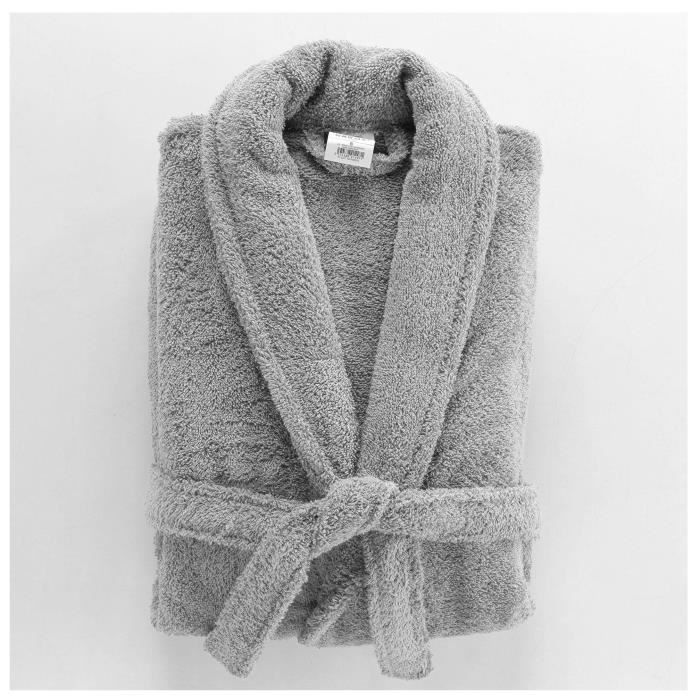 Peignoir Col Chale - Tendresse - Gris - 100% Coton - 500gr/m² - 2 Poches - Oeko-Tex®