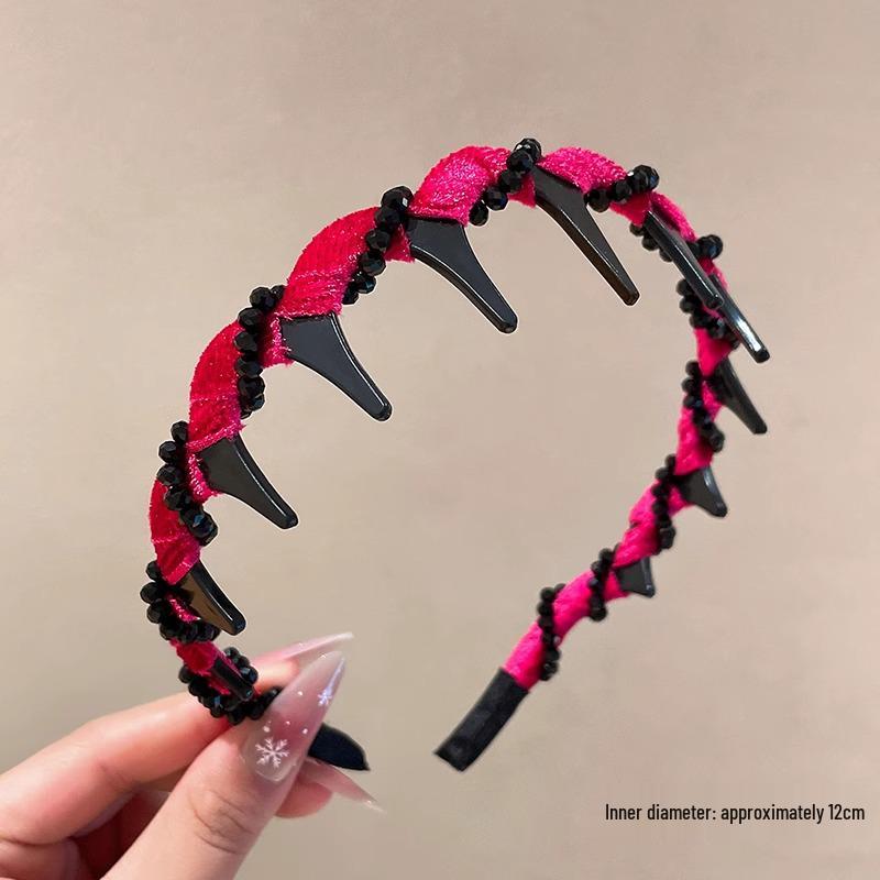 Modisches Strass Samt Stirnband mit Zähnen - Vielseitiges Hochkronen Design