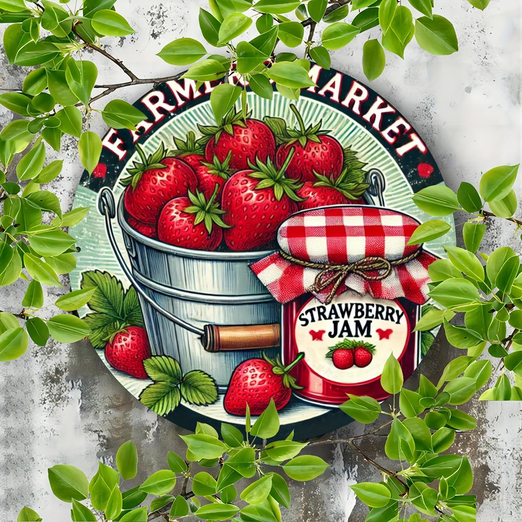Wooden Farmers Market Strawberry Jam Wooden Sign - Artisanal Home Décor for Door, Wall, Home, Room, Farmhouse, Street, Shop, Garage, Bar, Garden