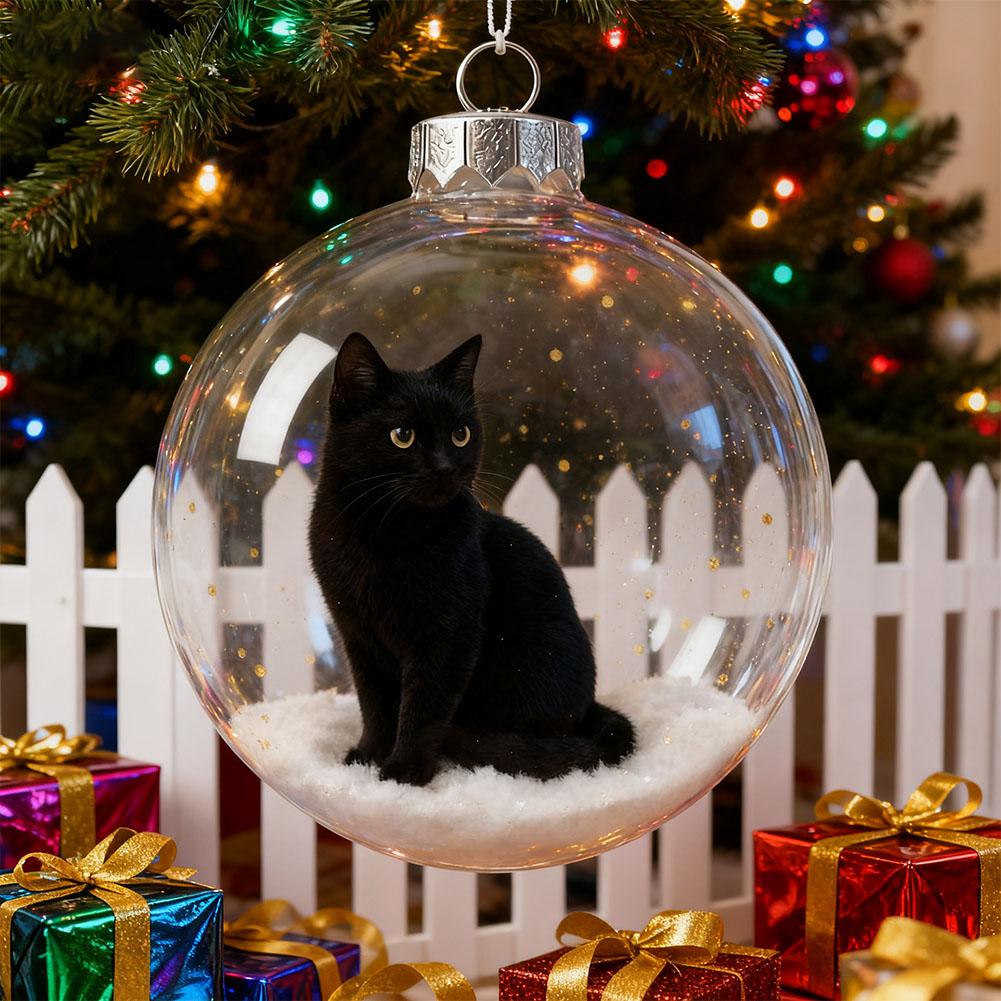 10CM 3D Cat Acrylic Christmas Ball Transparent Glass Ball Pendant Christmas Bubble Glass Ball Christmas Tree Hanging Ornaments