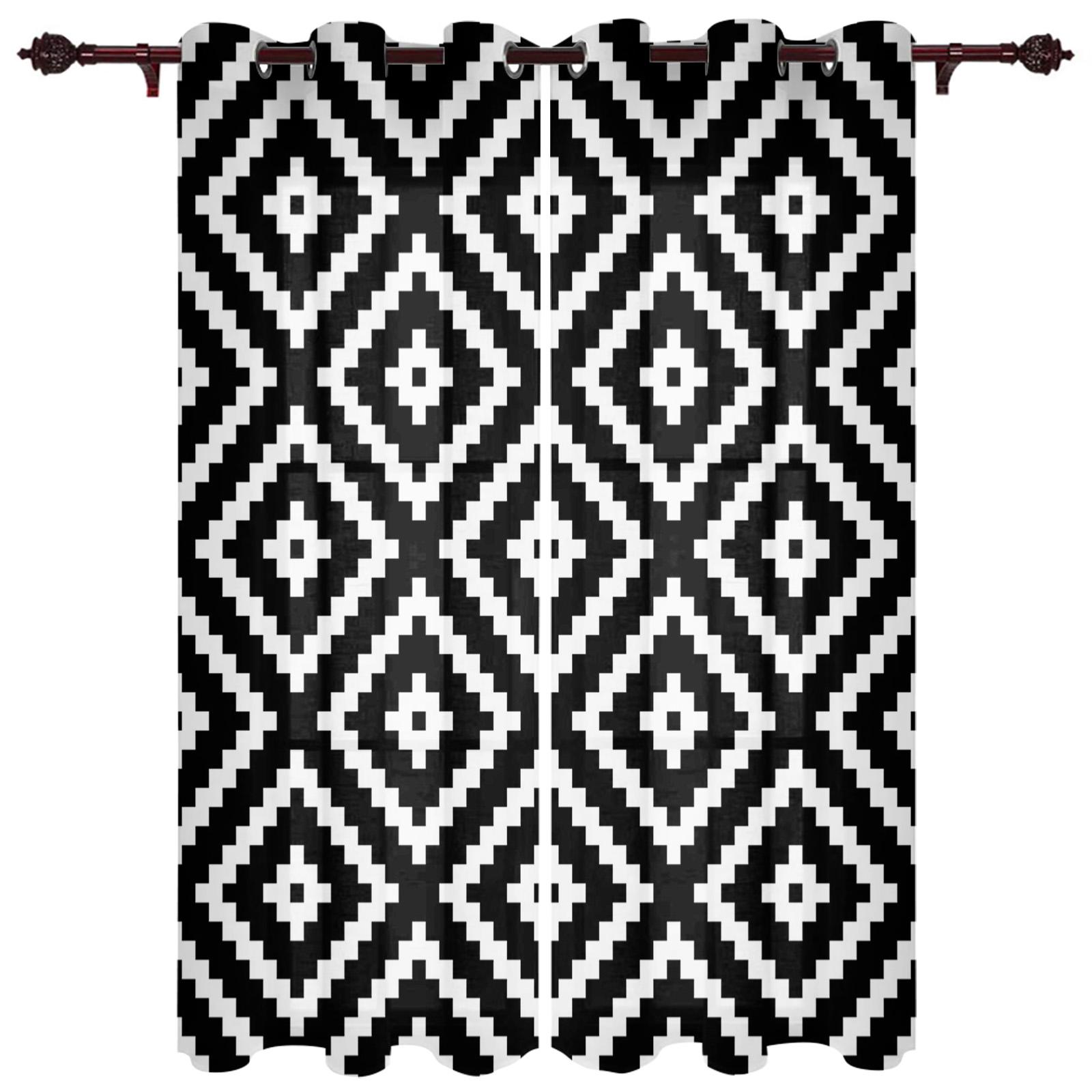 Абстрактные геометрические черно-белые оконные занавески для детской комнаты — фото 14