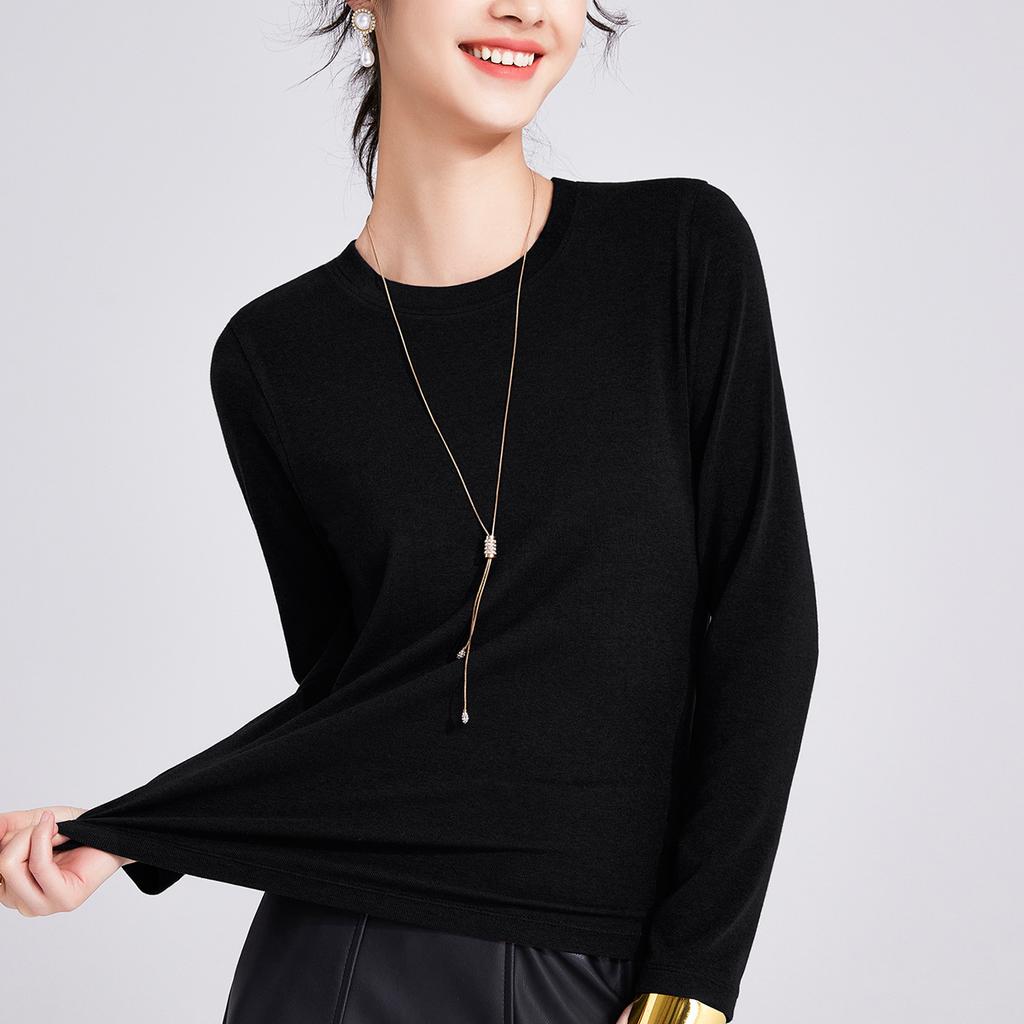 Tencel Linen Retro Long-sleeved Slim-fitting Straight-shoulder Women's Crew Neck Sports Top