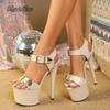 Fashion Sexy Patent Leather 16.5cm Super High Heels Women Fashion Peep Toe Buckle Strap Nightclub Party Dress Shoes Sandalias De Mujer