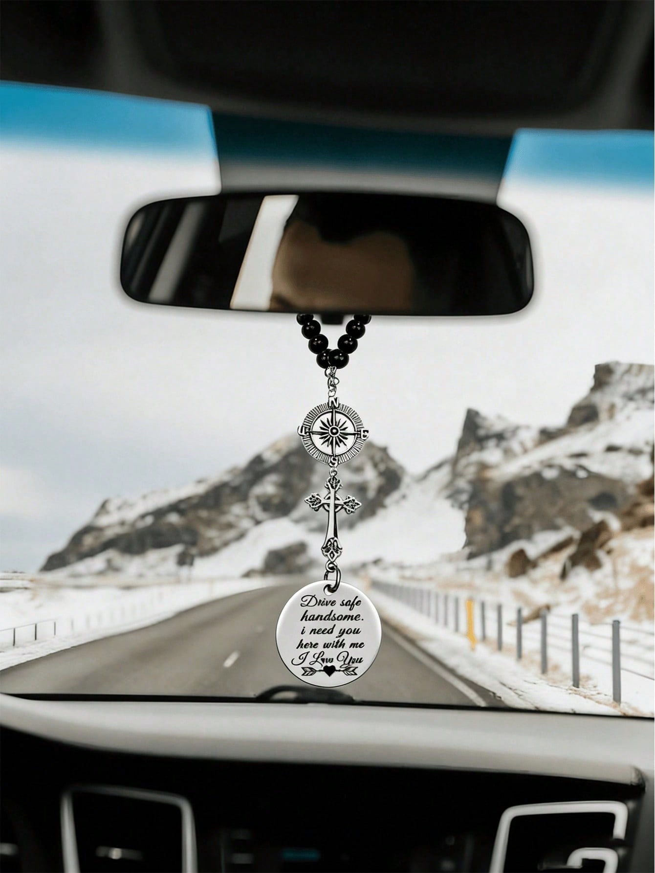 

Pink Rose Bead Cross & Compass Drive Safe Car Hanging Ornament чёрный