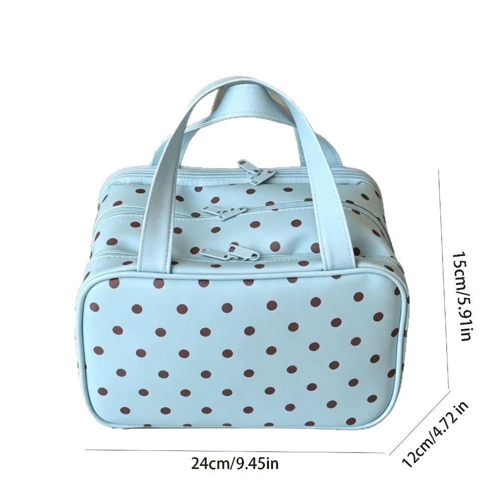 Polka Dot Pu Cosmetic Bag Three Layer Partition Toiletry Organizer Bag Travel Tote  Business