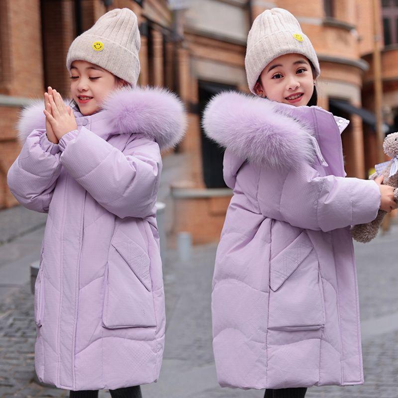 

Детская модная пуховая куртка, Утепленное повседневное пальто средней длины для девочек на зиму 150