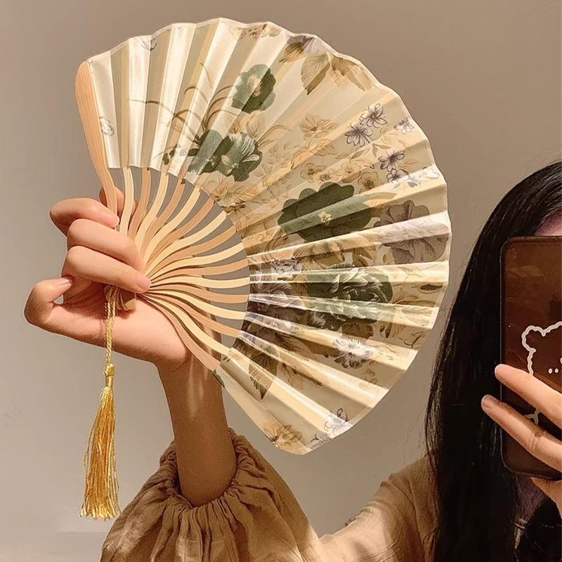 21/22cm Portable Hand Fold Fan New Chinese Style Dance Props Retro Shell Fan Woman Men Bamboo Wood Silk Flower Folding Fan