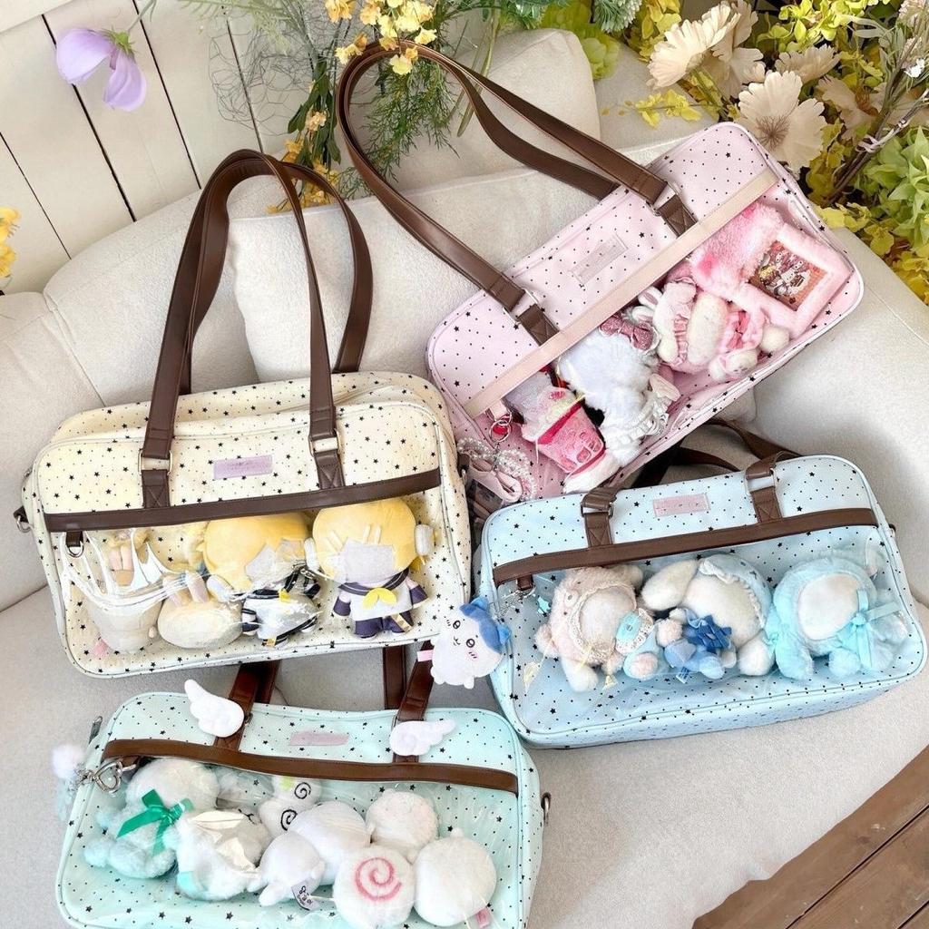 Y2k DIY Badge Display Shoulder Bag Cute Large Capacity Lace Ita Bag Lolita Girls Transparent Pocket Casual Polka Dot Handbag