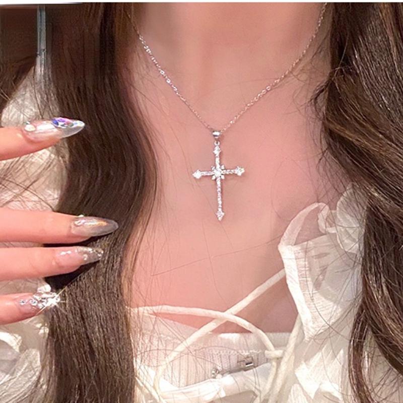 Lady Charm Shiny Crystal Cross Pendant Necklace Women Girl's Choker Party Jewelry