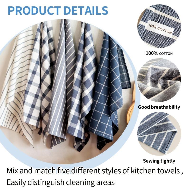 5pcs/set Blue Series Cotton Woven Kitchen Towel Set Absorbent Home Napkin Tea Cloth for Dish Drying Counter Cleaning