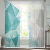 Abstract Gradient Blue-Green Gray Triangle Window Tulle Curtains for Living Room Bedroom Hotel Luxury Decoration Sheer Curtains