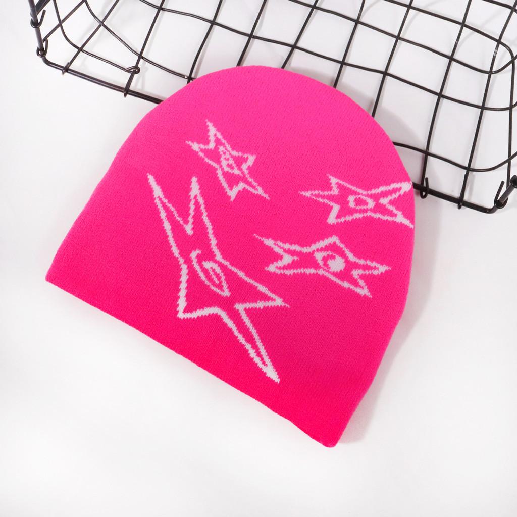 Street Style Knit Cap With Star Embroidery And Acrylic Fabric For Fall Winter Outdoors
