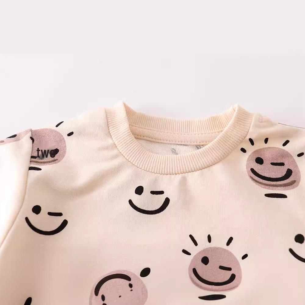 Autumn Cartoon Long-Sleeve Round Neck Sweatshirt for Girls - Casual Cotton Terry Kids' Top