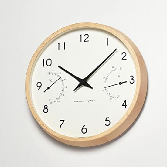 Lemnos Campagne Aile Wall Clock with Thermometer and Wooden Natural Diameter Hygrometer, Analog, Frame, Color, PC17-05 NT, 29.4cm