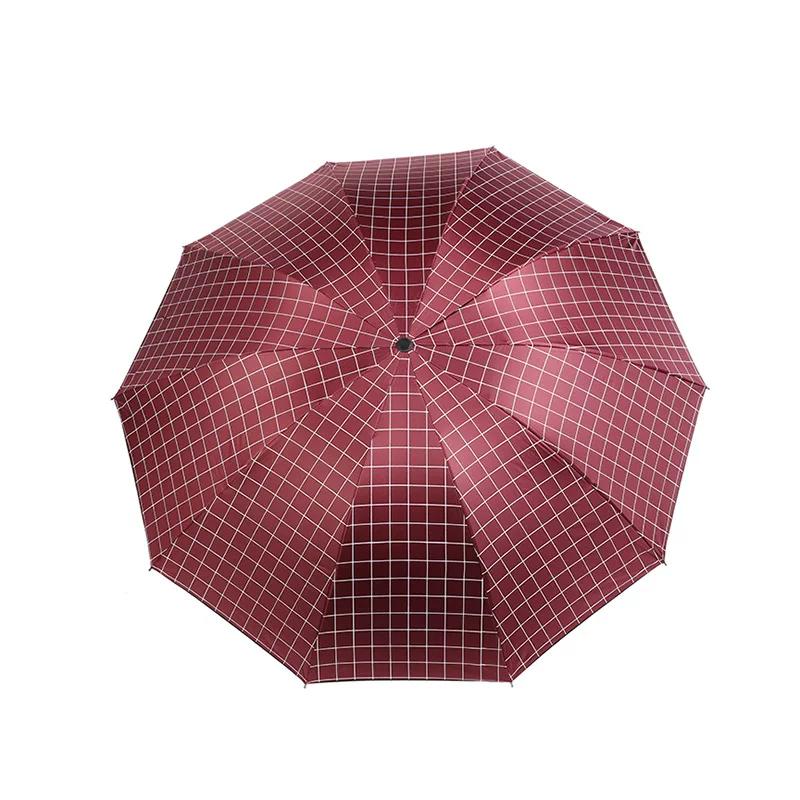 Ten-Rib Folding Umbrella for Two, Large Vintage Striped Umbrella, Dual-Use for Sun and Rain, Black Coating for Sun Protection