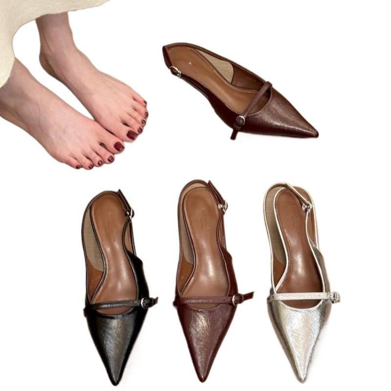 Móda Nový Styl Dámské Sexy Vysoké Podpatky Dámské Sandály Letní Móda Špičatá Špička Nízký Podpatek Lodičky Slingbacks Elegantní Dámské Boty na Podpatku