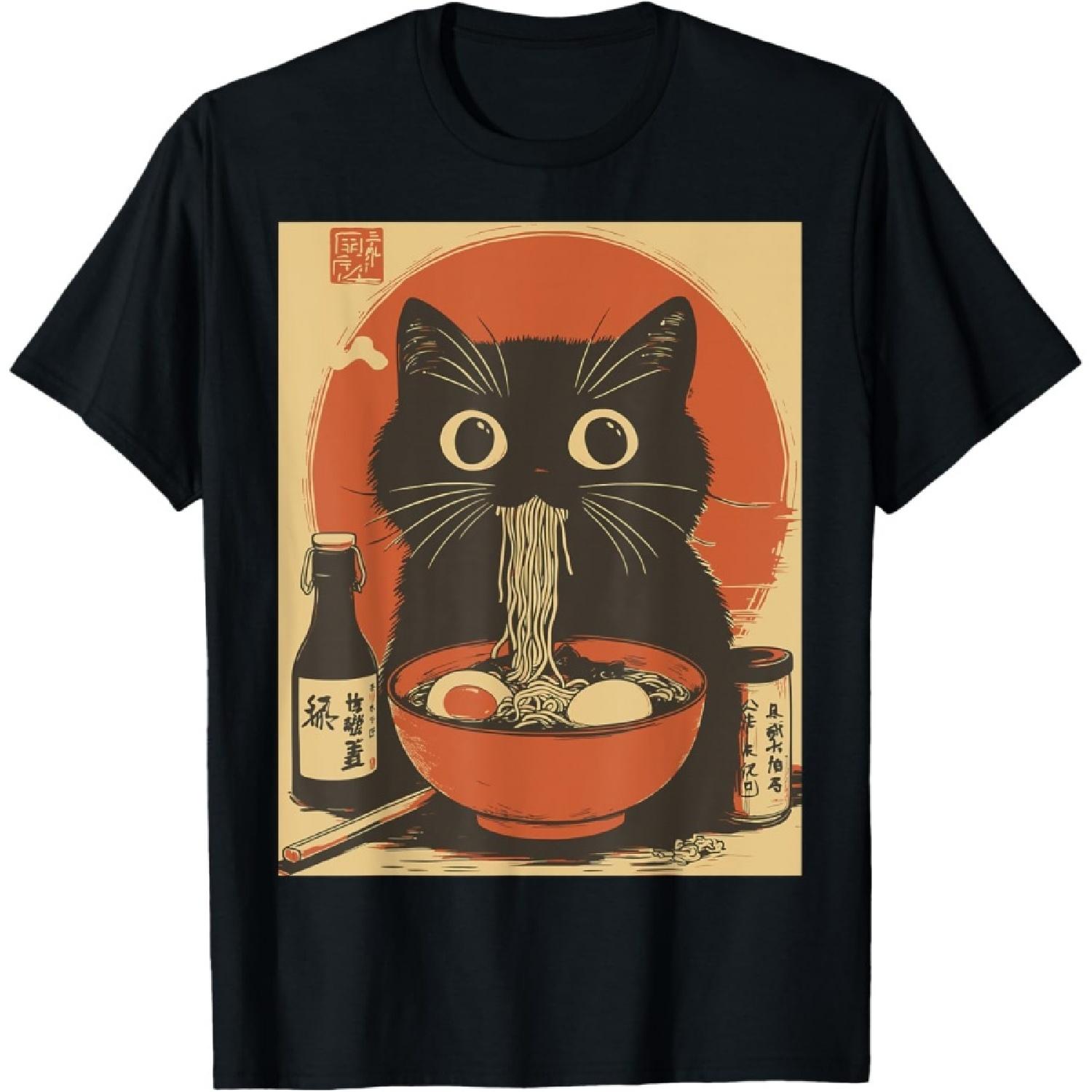 Kawaii Noodles Soup Anime Japanese Ramen Cat Teens Girls T-Shirt S