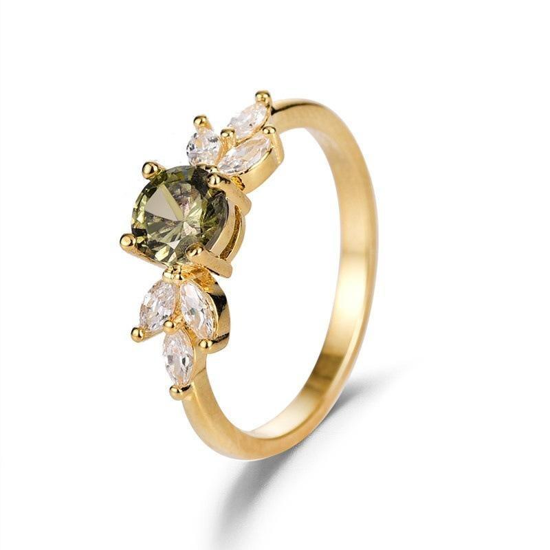 Xiaoxiangfeng Women'S Ring Copper Material Olive Green Zircon Fashion Diamond Wedding Ring Colorful Treasure