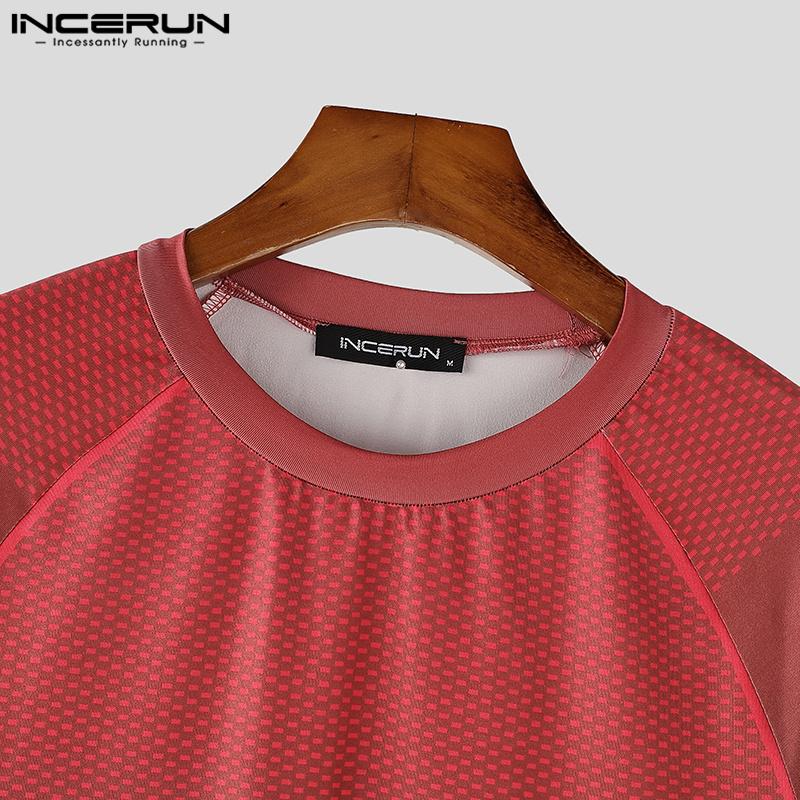 INCERUN Men O Neck Long Sleeve Polka Dots Print Gradient Tops Slim Undershirts