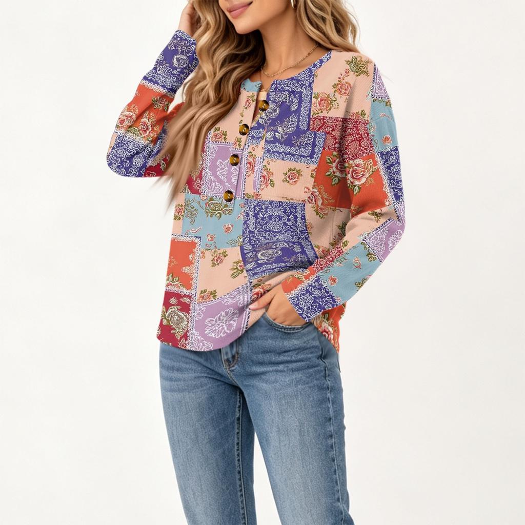Women's Fashion Button Neck Knit Long Sleeve Casual Top for Everyday Wear