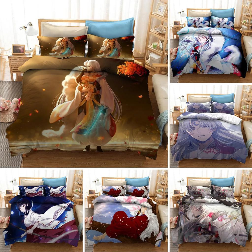 3D Gedrucktes Anime Inuyasha Sesshoumaru Bequemer Bettbezug Kissenbezug Bettwäscheset Kinder Schlafzimmer Dekoration Heimtextil