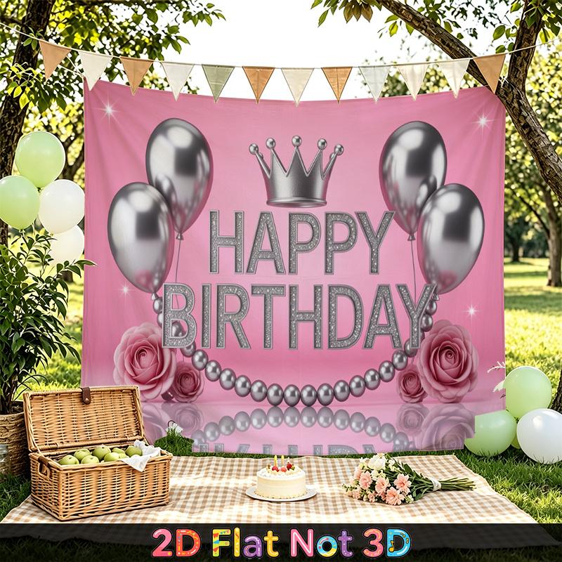 Party Backdrop Birthday Crown Silver Elegant Celebration Photo Background Front Door Decor
