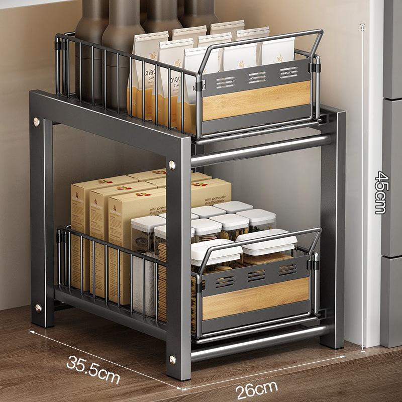 Kitchen Pull-out Basket Shelf Double Layer Spice Snack Bottle Can Cabinet Multi-level Shelf Under-sink Cabinet Layered Drawer