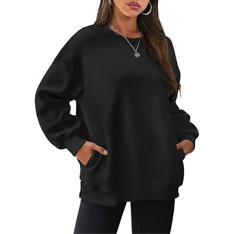 Damen Freizeit Rundhals Sweatshirt Mit Taschen Locker Langarm Oberteil