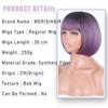 MERISIHAIR Peluca de Bob corto gris y morado para mujer, con flequillo, longitud hasta los hombros, peluca de fibra sintética negra y morada con degradado para mujer