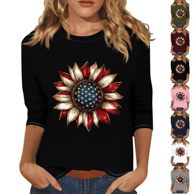 Modisches, lässiges Pullover-Oberteil mit Dreiviertelärmeln und bedrucktem Kragen für Damen