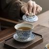 Ru Kiln Twined Branch Lotus Sancai Cover Bowl Chinese High-end Ceramic Tea Bowl Kung Fu Tea Set Cover Bowl Cup Single Tea Ware