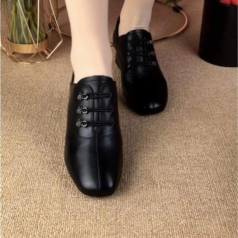 Fashion deep mouth mother shoes soft leather new women's shoes spring soft sole single shoes versatile women's soft surface leather shoes women