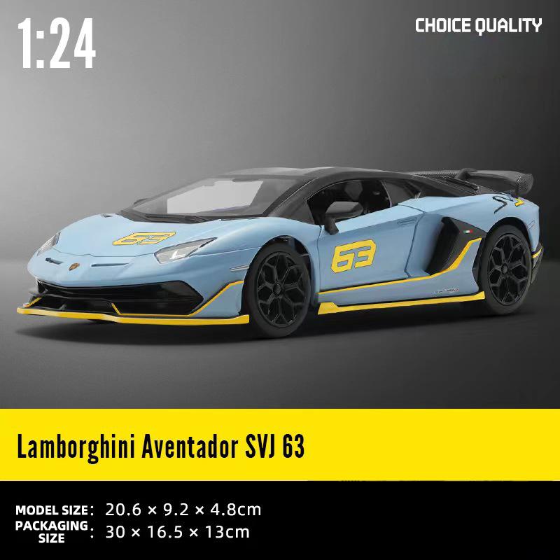 

1:24 Lamborghini Aventador SVJ 63 Huracan STO Суперкар Металева Лита Модель Автомобіля Звук і Світло Колекційна Хобі Подарунки на День Народження синій