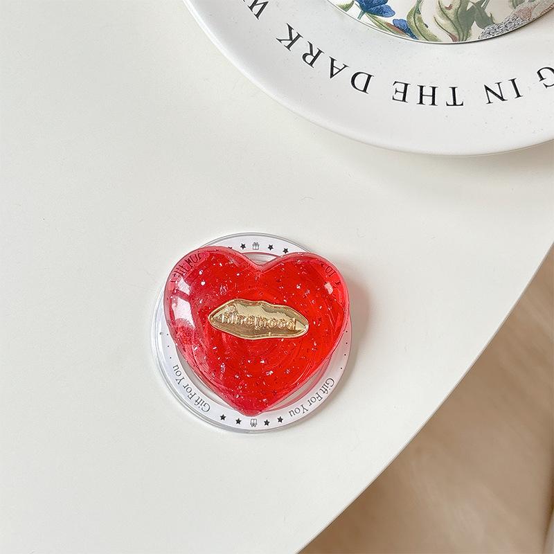 Transparent Solid Silver Foil Sequined Love Mobile Phone Airbag Bracket Telescopic Magnetic Magsafe Ring Grip Bracket