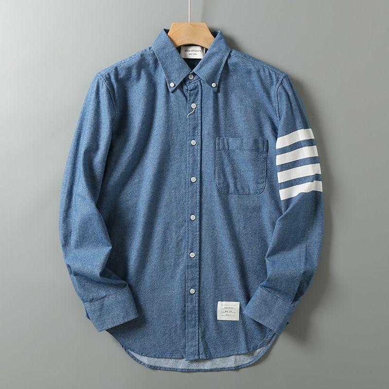 TB Foreign Trade Tail Goods European and American Style Classic Four-Bar Shirt 1912 Blue 5 yards