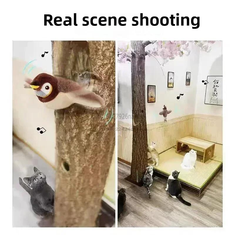 Interactive Cat Toys Rechargeable Electric Chirping Flapping Wings Bird with Catnip Cats Touch-Activated Squeaky Plush Toy Pet