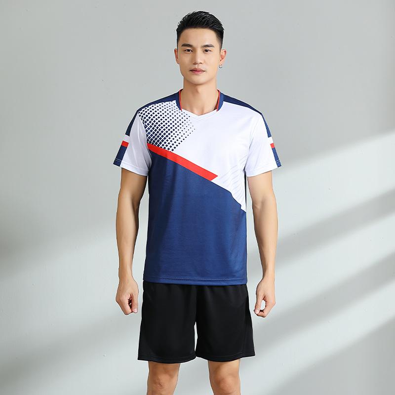 Badminton Clothes Outfit Short Sleeve Latest Blue Color Mens and Womens Quick-Drying Summer Table Tennis Wear Training Competition Clothes
