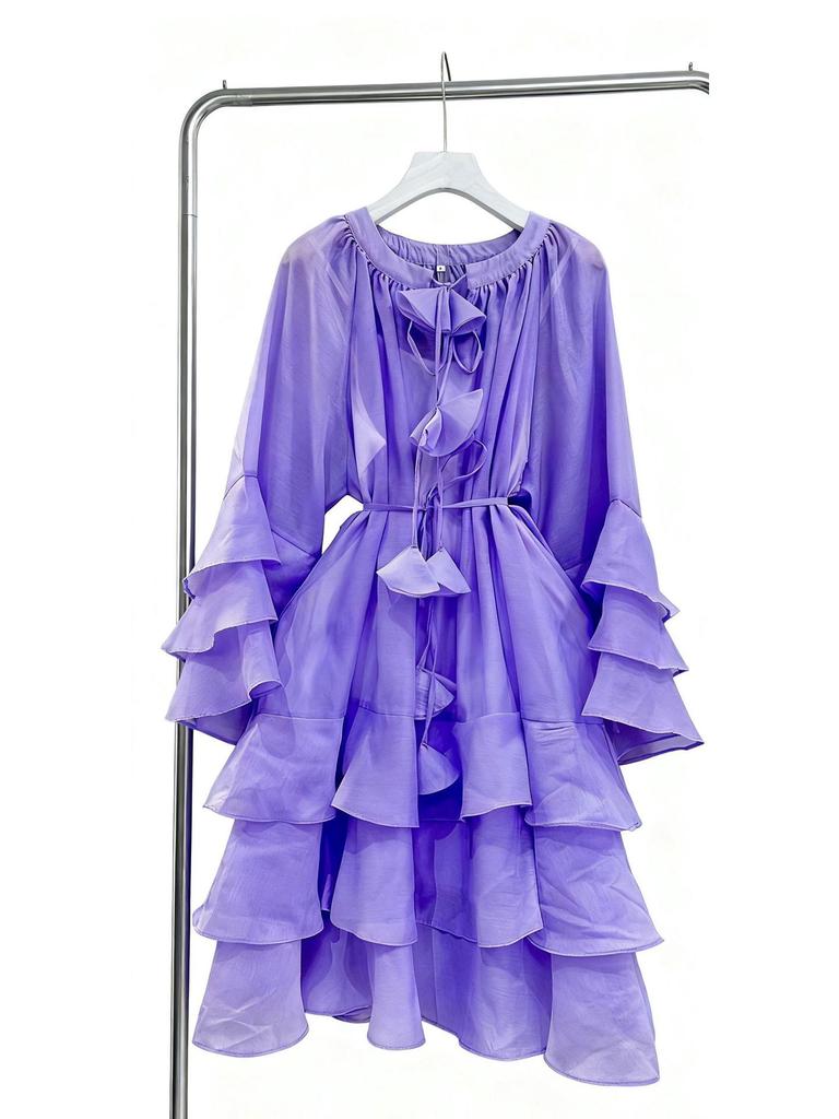 Vietnam Niche Design Multi-layer Ruffle Tie-neck Patchwork Flounce Skirt