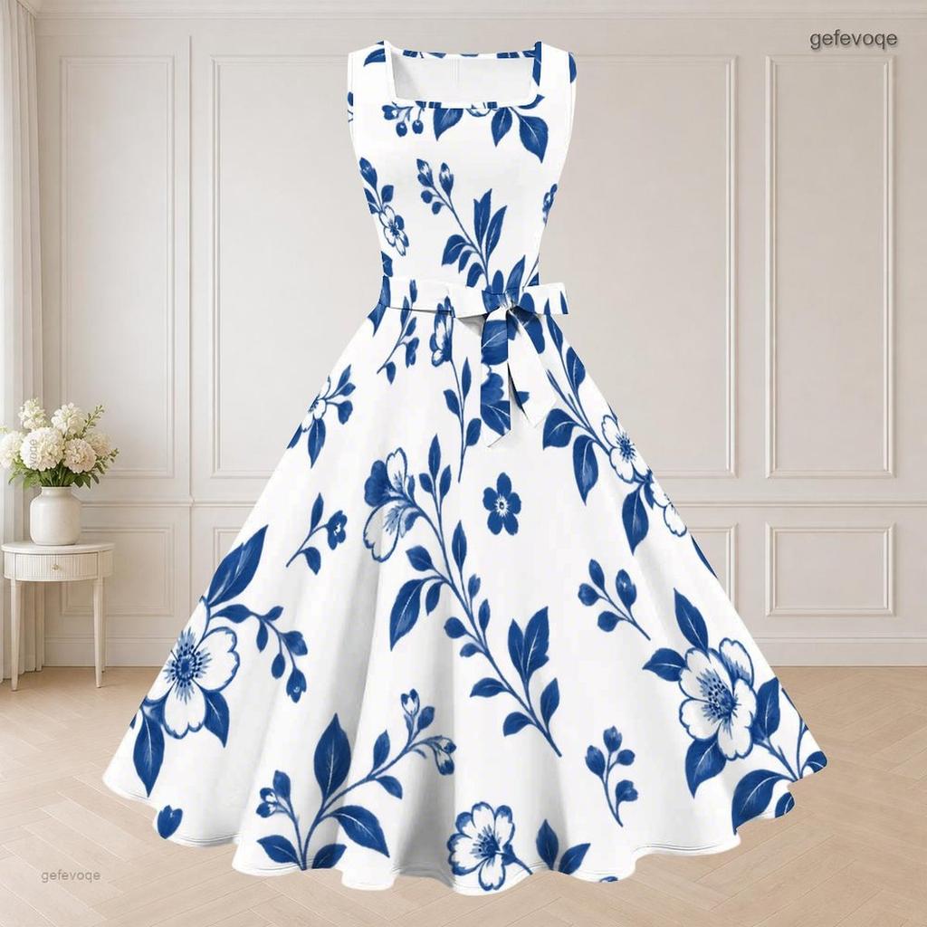 Women Plus Size Floral Printed Two Piece Set Square Neck Sleeveless Tie Waist Flared Dress Short Sleeve Cropped Shrug