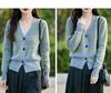 Women's V-Neck Color-Block Wool Cardigan: Autumn/Winter Fashion, Loose Short Cashmere Coat, Skin-Friendly, Warm.