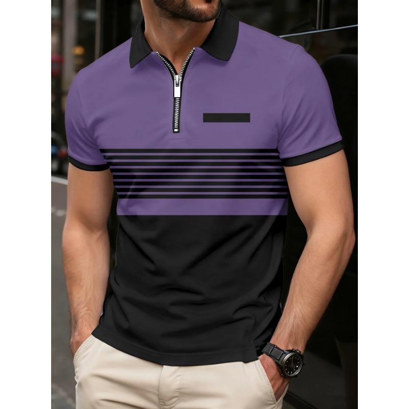 Men's Fashionable Polo Shirt Comfortable Color Blocking Design Digital Printing Summer Outdoor Wear Europe Men's Clothing