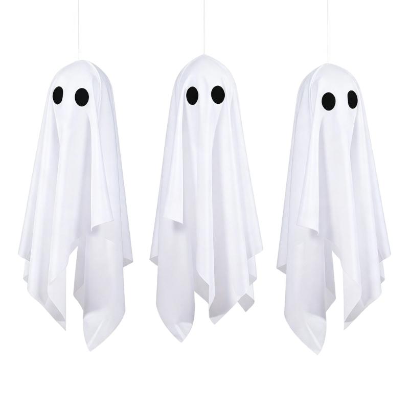 Halloween Seasonal Hanging Figure Set of 3 for Porch and Entryway, Fabric Draped Party Accent for Hallway Display and Seasonal Room Styling