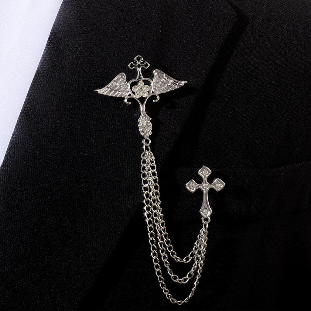Ensemble de pins de col pour homme: Style japonais et coréen avec bijoux aigle, couronne, pompon et croix.