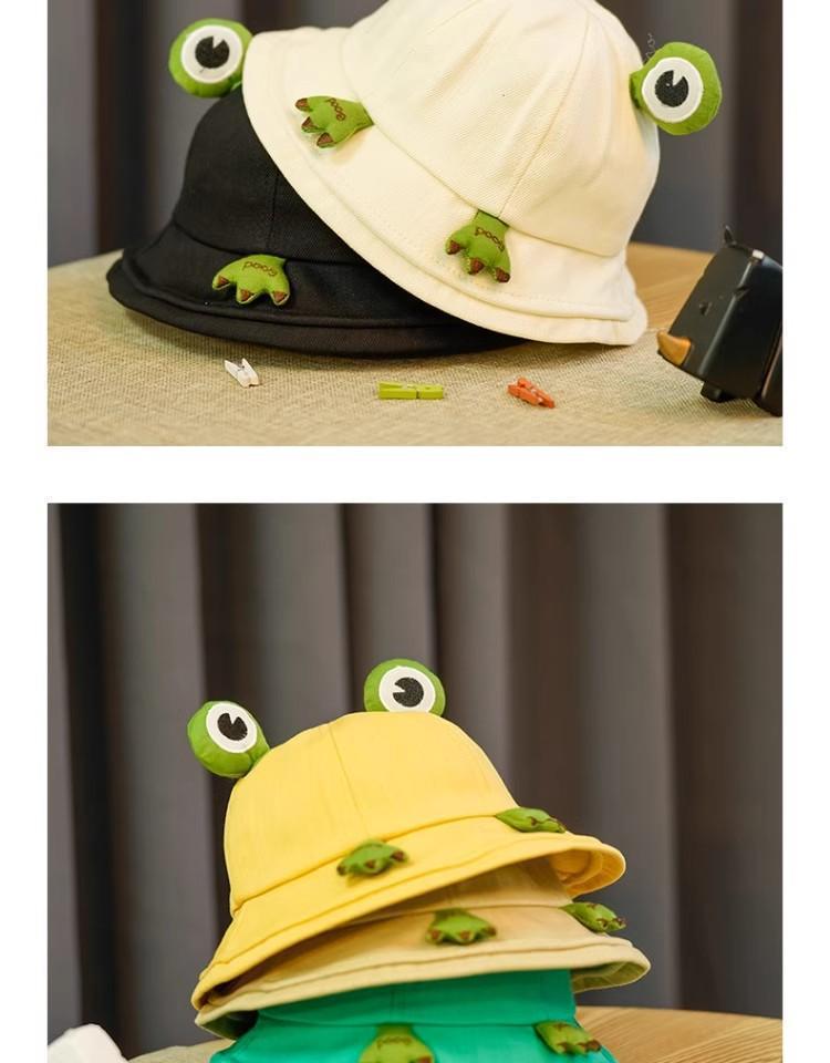 Japanese Style Cute Frog Fisherman Bucket Hat - Large Head Summer Sun Protection