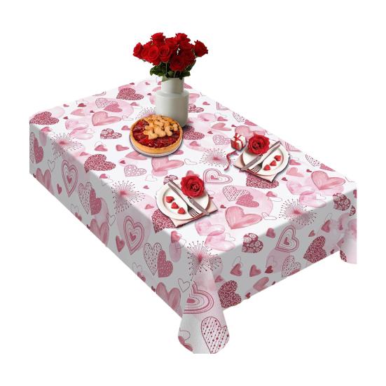 Yousheng Valentine's Day Tablecloth Love Heart Tablecloth Rectangular Square Romantic Table Cover for Anniversary Wedding Party Dining Table