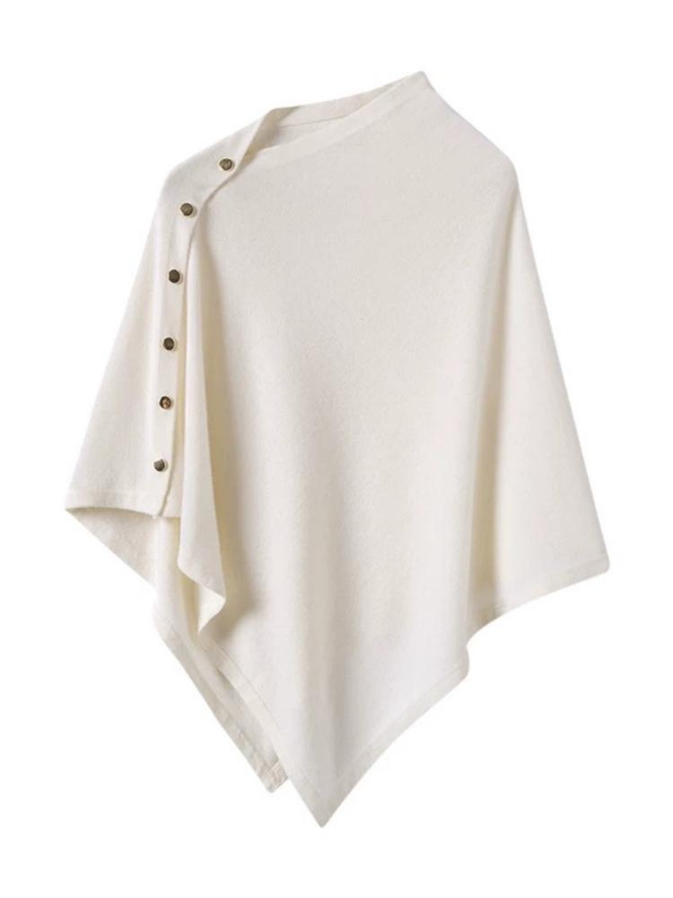 AOSSVIAO 2026 New Autumn Winter Women Pure Cashmere Shawl Solid Color Warm Side Button Knit Cape Poncho Outerwear